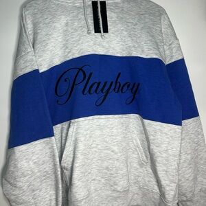 PLAYBOY Men's Gray and Blue Crewneck Sweater hoodie